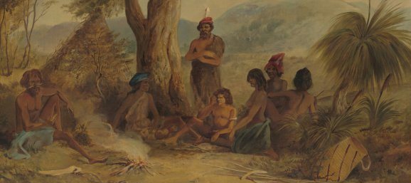 Calvert, Samuel, 1828-1913. Aboriginal encampment in South Australia.
