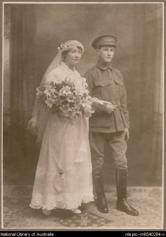Wedding portrait of Kate McLeod and George Searle of Coogee, Sydney, 1915 